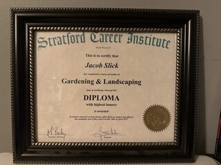 Stratford Career Institutde Diploma, Gardening & Landscaping, Jacob Slick