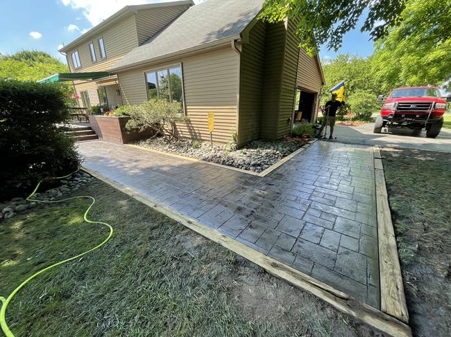 A freshly installed stamped walkway.