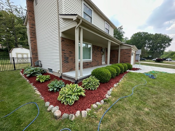 Landscaping along the sides of a home.