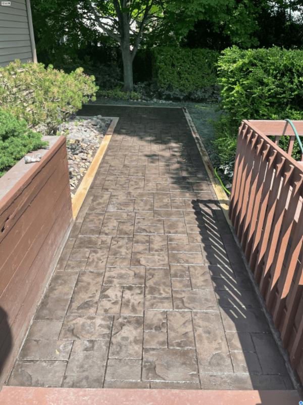 A stamped concrete walkway.